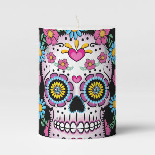 Dia de los Muerto Sugar skull Pillar Candle