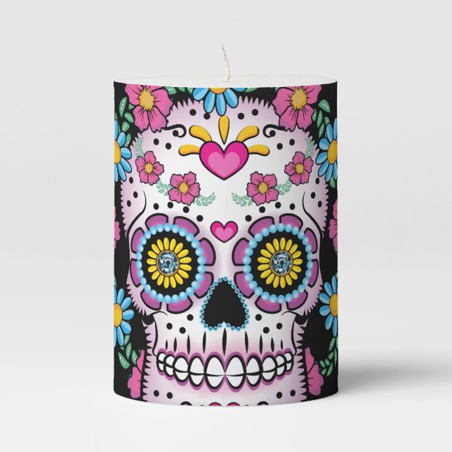 Dia de los Muerto Sugar skull Pillar Candle (Front)