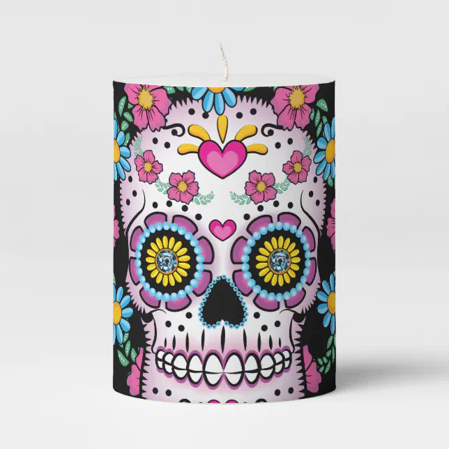 Dia de los Muerto Sugar skull Pillar Candle Zazzle