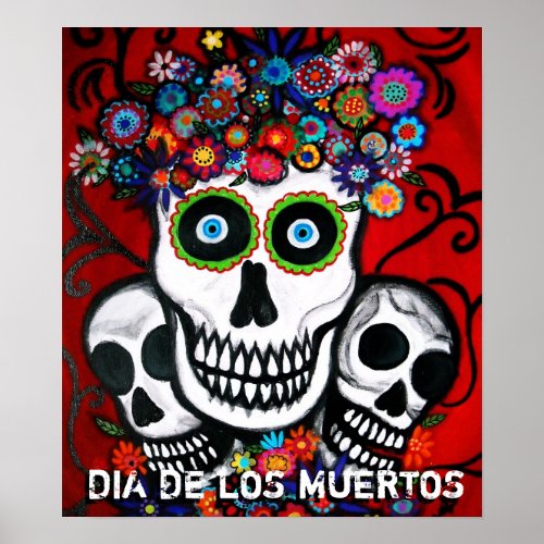 Dia de los mUertos 3 skulls poster