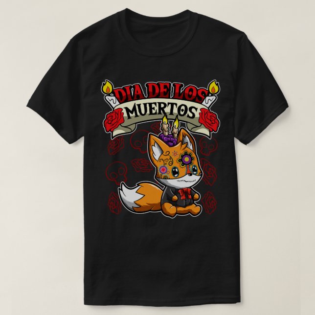 Dia De Los Muertos Animals Fox T-Shirt (Design Front)
