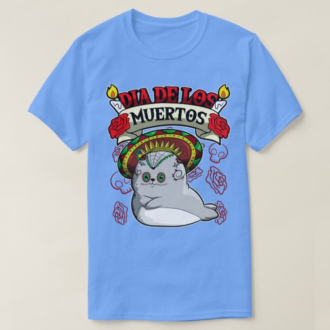 Dia De Los Muertos Animals Seal T-Shirt (Design Front)