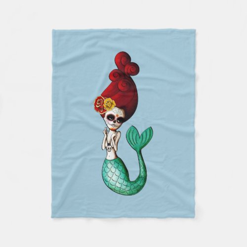 Dia de Los Muertos Beautiful Mermaid Pin up Fleece Blanket