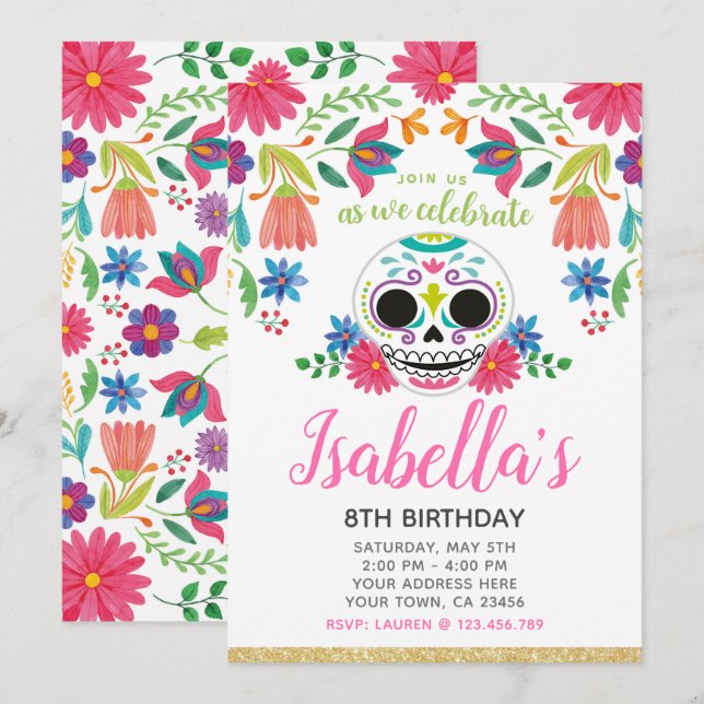 Dia de los Muertos Birthday Invitation (Front/Back)
