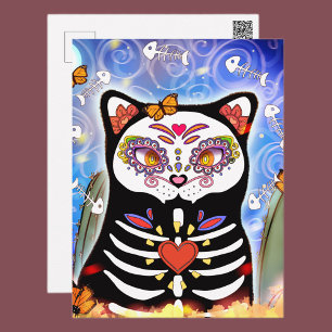 Dia De Los Muertos Black Cat Postcard