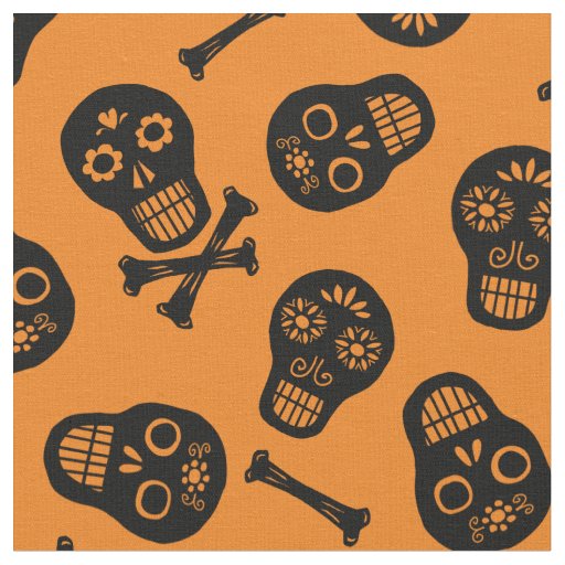 Dia de los Muertos Black Paper Skulls Pattern Fabric