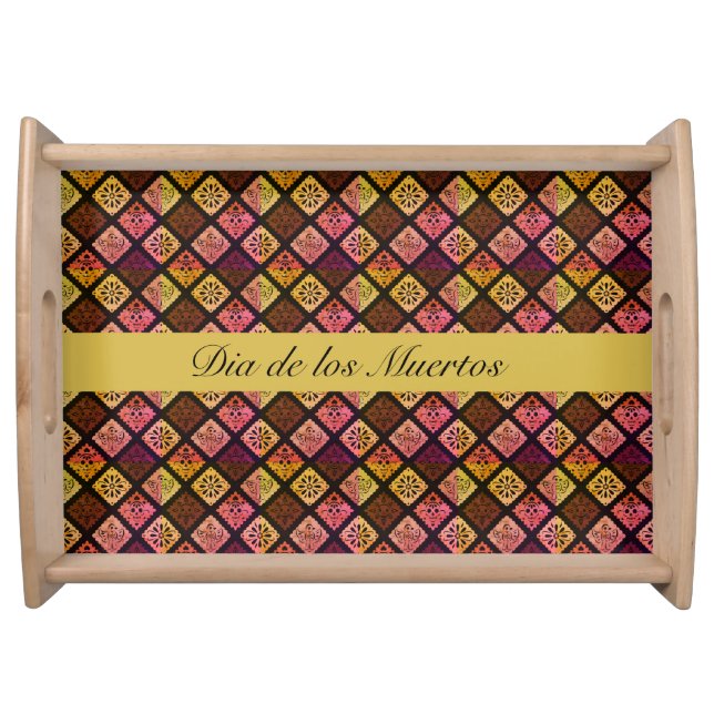 Dia de los Muertos Boho Mexican Folk Art Serving Tray (Front)