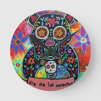 Dia de los Muertos Bulldog Dog Lover Round Clock