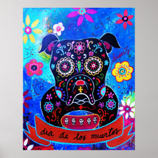 DIA DE LOS MUERTOS BULLDOG PAINTING POSTER