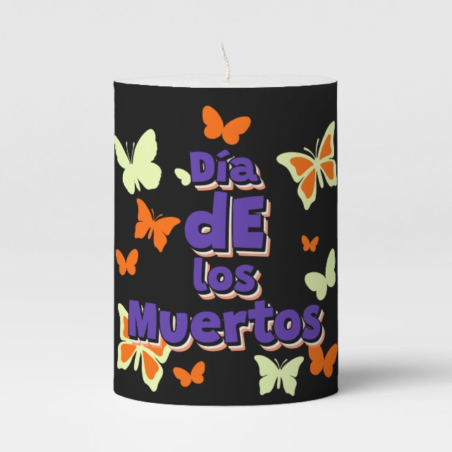 Día de los Muertos Butterfly  Pillar Candle (Front)