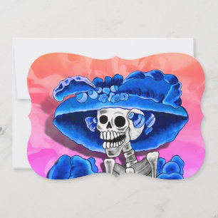 Dia de los Muertos Calavera in Blue Hat Invitation