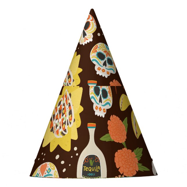 Dia De Los Muertos, cartoon pattern. Party Hat (Front)