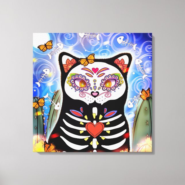 Dia De Los Muertos Cat Canvas Print (Front)