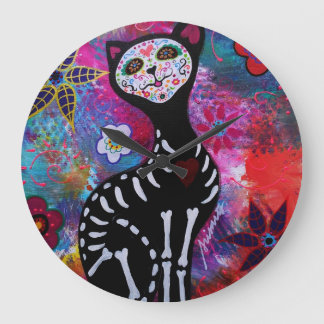 Dia de los Muertos Cat El Gato Lover Large Clock