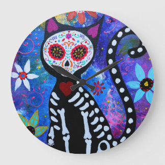 Dia de los Muertos Cat El Gato Lover Large Clock