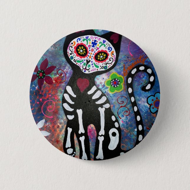 Dia de los Muertos Cat Pinback Button (Front)