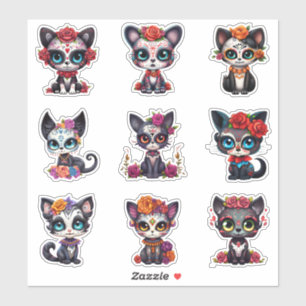 Dia de Los Muertos Cat Stickers - Set of 9