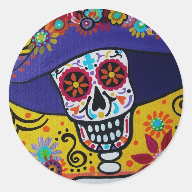 DIA DE LOS MUERTOS CATRINA CLASSIC ROUND STICKER (Front)