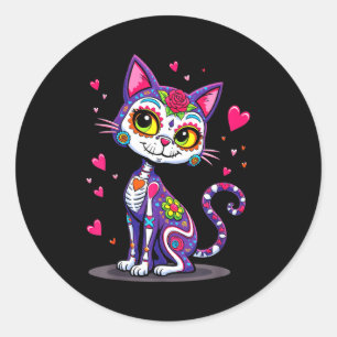 Dia de los muertos cinco de mayo cat sugar skull classic round sticker