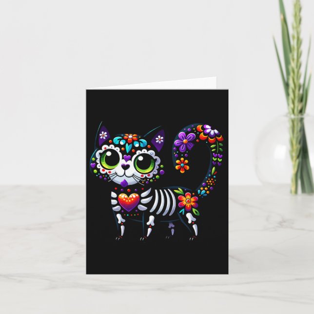 Dia De Los Muertos Cinco De Mayo Cat Sugar Skull M Card (Front)
