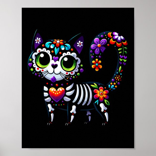 Dia De Los Muertos Cinco De Mayo Cat Sugar Skull M Poster (Front)