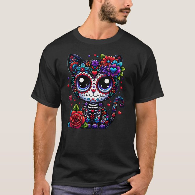 Dia De Los Muertos Cinco De Mayo Cat Sugar Skull M T-Shirt (Front)