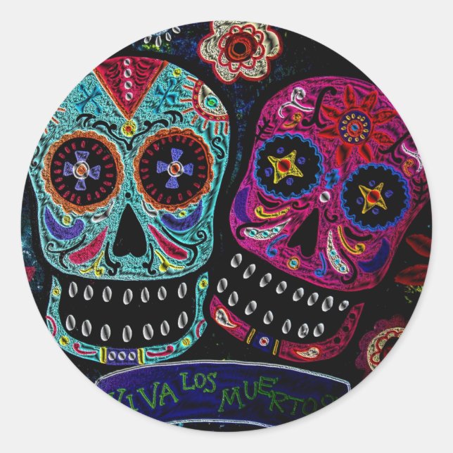 DIA DE LOS MUERTOS CLASSIC ROUND STICKER (Front)