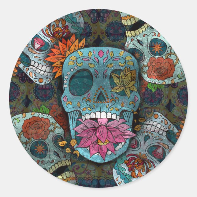 Dia De Los Muertos Classic Round Sticker (Front)