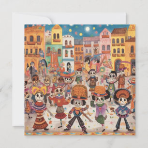 "Dia de los Muertos", Colorful Calavera Gallery Invitation