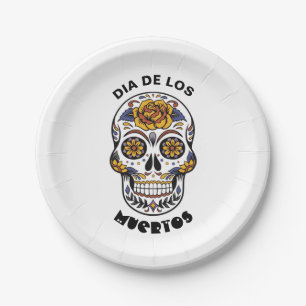 Dia de los Muertos Colorful Skull Halloween Paper Plates