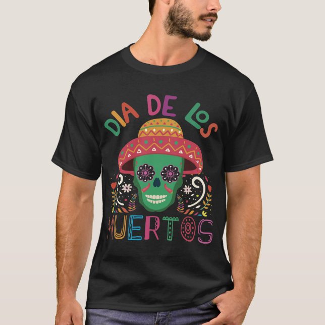 Dia De Los Muertos Colorful Skull With SombT-Shirt T-Shirt (Front)
