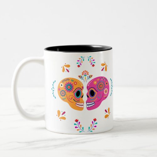 Dia de los Muertos Colorful Sugar Skull Couple Two_Tone Coffee Mug