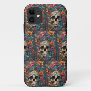 Dia de los Muertos: Colorful Sugar Skull Pattern iPhone 11 Case