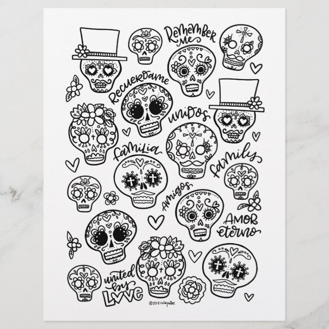 Dia De Los Muertos Coloring Page (Front)