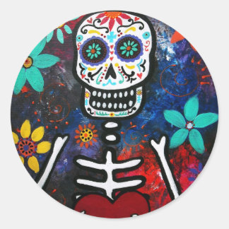 DIA DE LOS MUERTOS CORAZON CLASSIC ROUND STICKER
