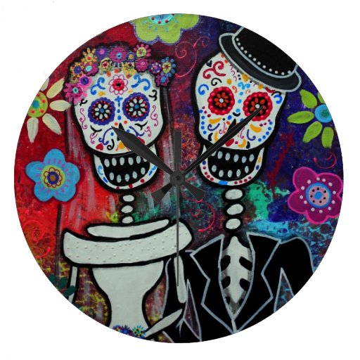 Dia de los Muertos Couple Wedding Lover Clocks | Zazzle