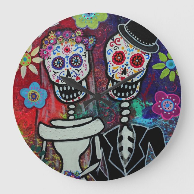 Dia de los Muertos Couple Wedding Lover Large Clock (Front)