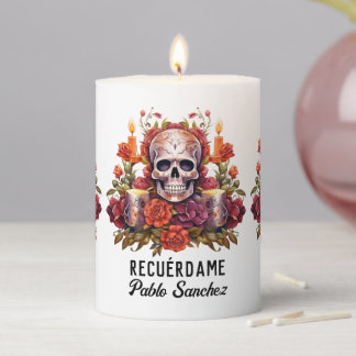 Dia de los Muertos Custom Name Sugar Skull Pillar Candle