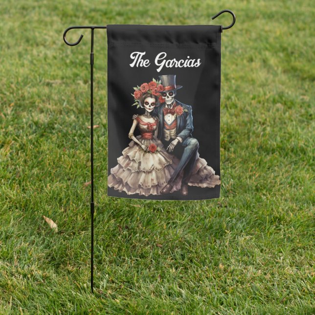 Dia de los Muertos Customize Sugar Skull Couple Garden Flag (In SItu)