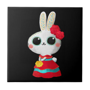 Dia De Los Muertos Cute Bunny Red Dress Mexican Ceramic Tile