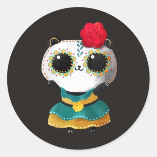 Dia De Los Muertos Cute Panda Bear Mexican Dress Classic Round Sticker