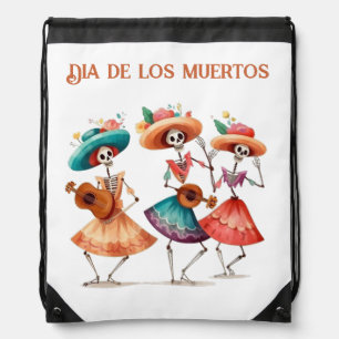 Dia de los Muertos Dancing Calavera Trio Drawstring Bag