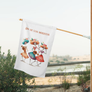 Dia de los Muertos Dancing Calavera Trio House Flag