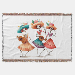 Dia de los Muertos Dancing Calavera Trio Throw Blanket