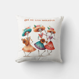 Dia de los Muertos Dancing Calavera Trio Throw Pillow