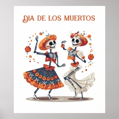 Dia de los Muertos dancing skeletons customizable Poster