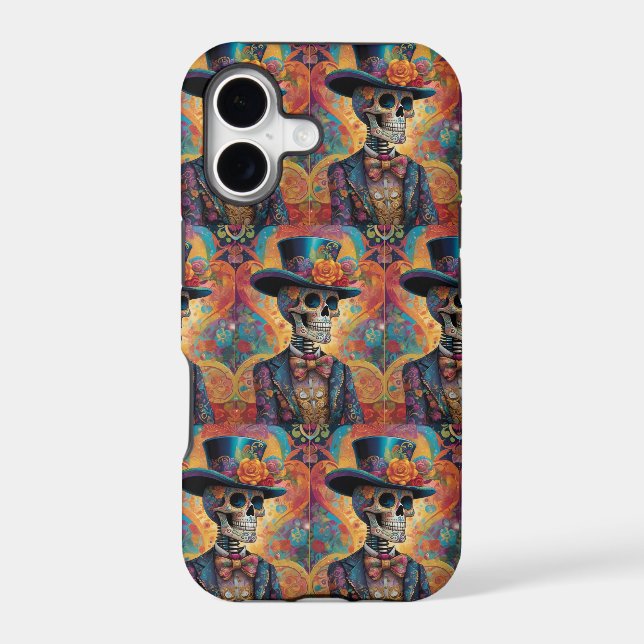 Dia de los Muertos Dapper Skeleton Iphone Case (Back)