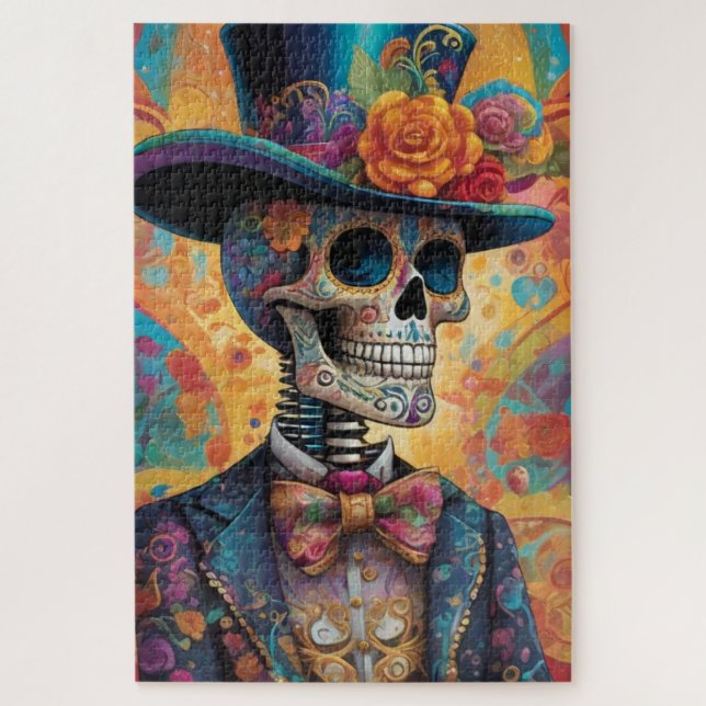 Dia de los Muertos Dapper Skeleton Jigsaw Puzzle (Vertical)