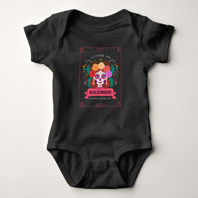 Dia de los muertos day of the dead baby bodysuit (Front)