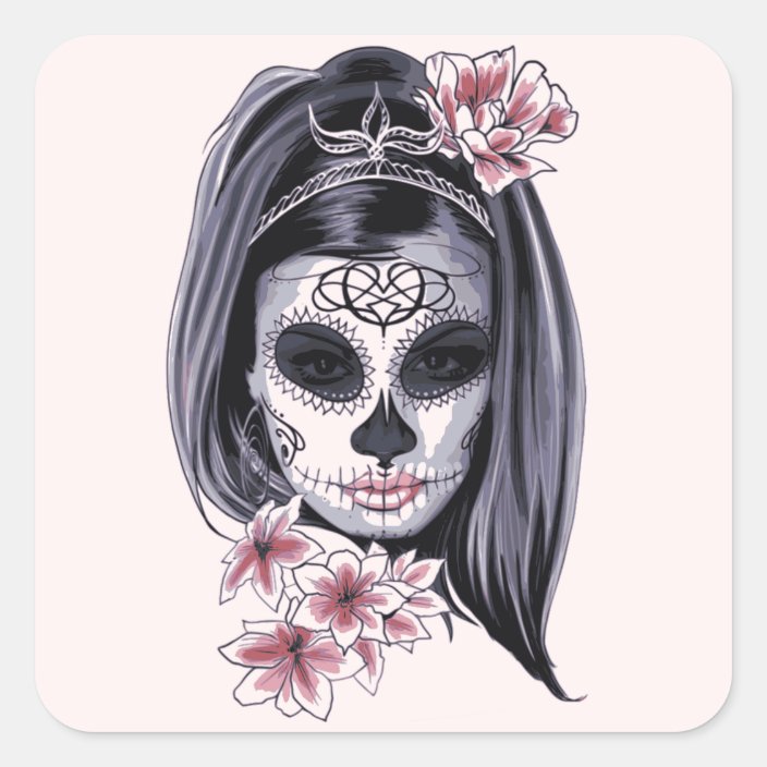 Dia De Los Muertos Day Of The Dead Catrina Painted Square Sticker